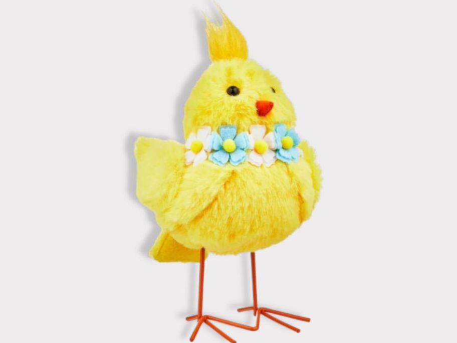 decorative Easter bird - yellow chick with blue and white flowers