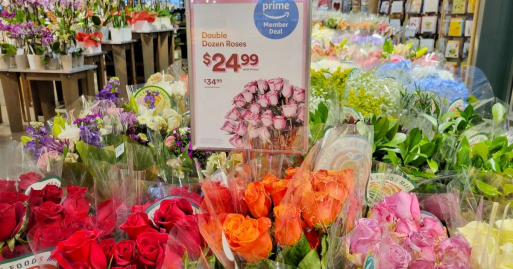 prime day rose deal on display at whole foods