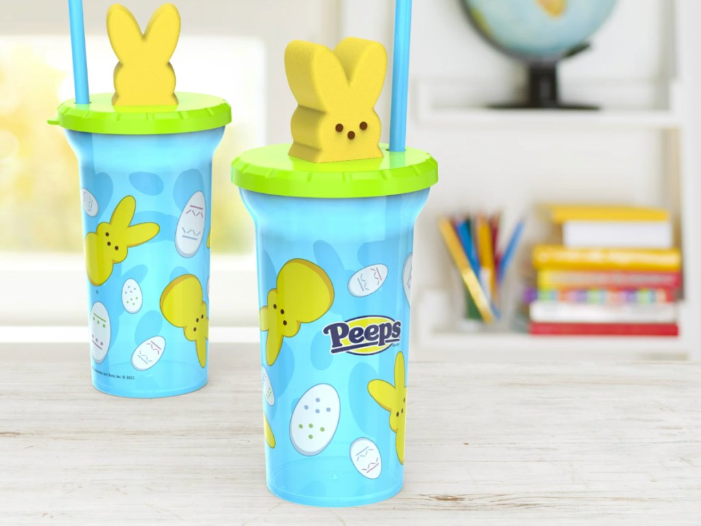 yellow peeps on blue patterned tumbler