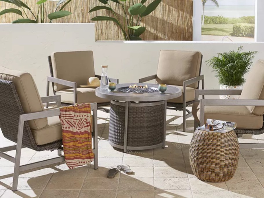 patio chat set with firepit