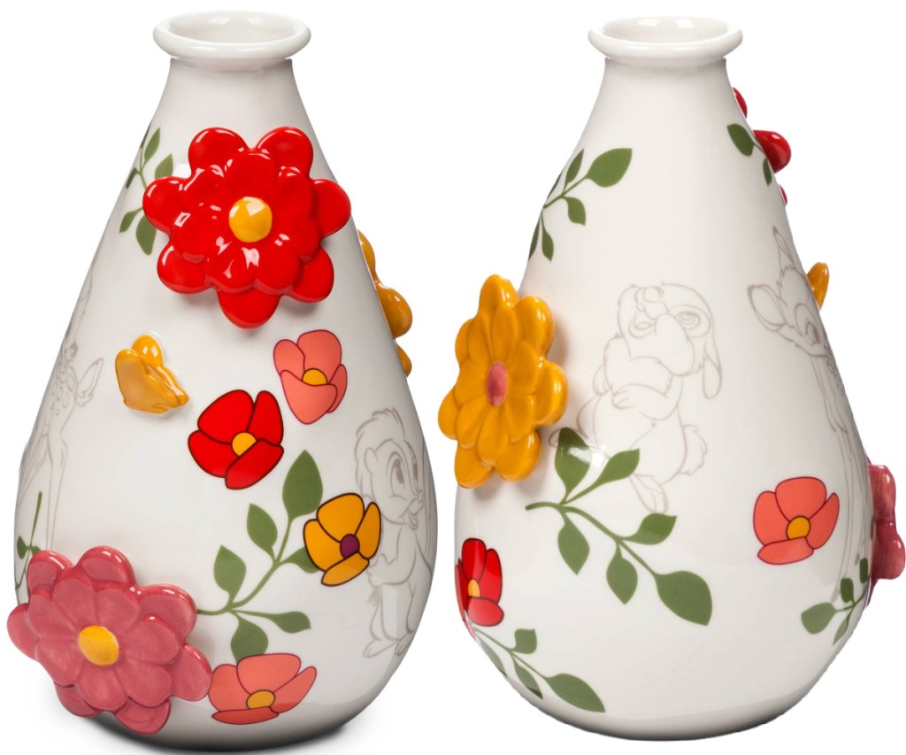 front and back white floral vase with flowers
