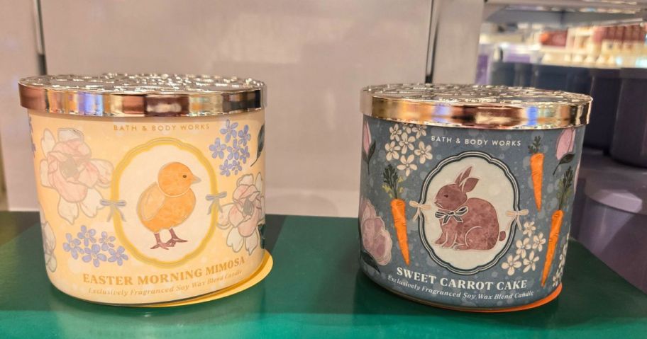 bath and body works Easter Morning Mimosa and Sweet Carrot Cake 3-Wick Candles in store