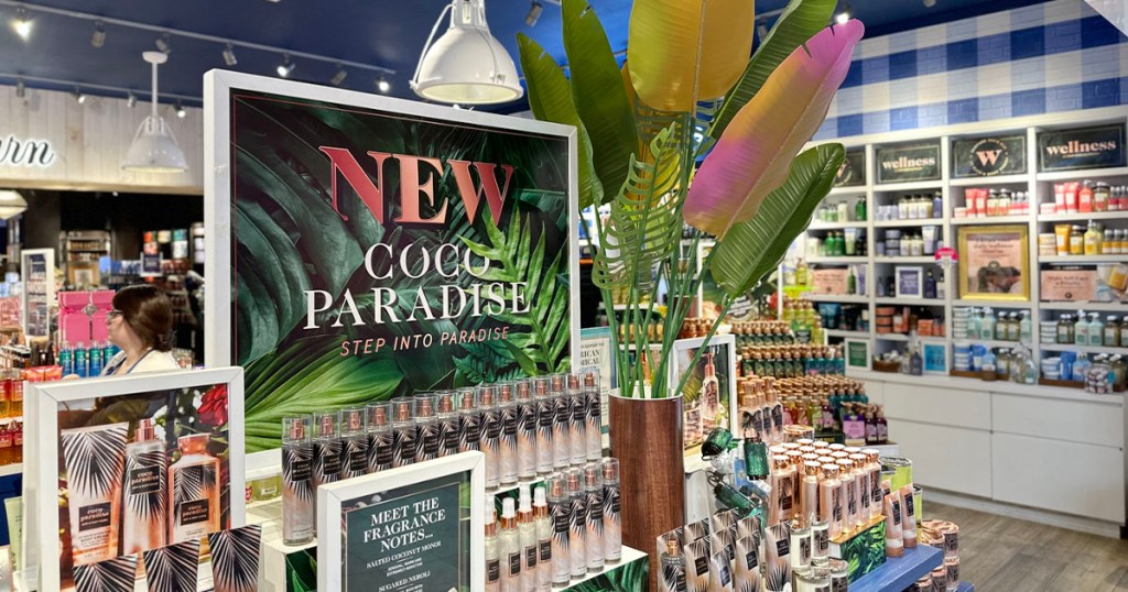 bath and body works coco paradise products on display in store