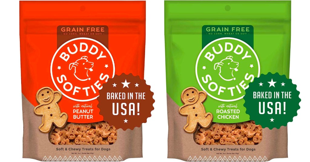 two bags of buddy biscuits dog treats