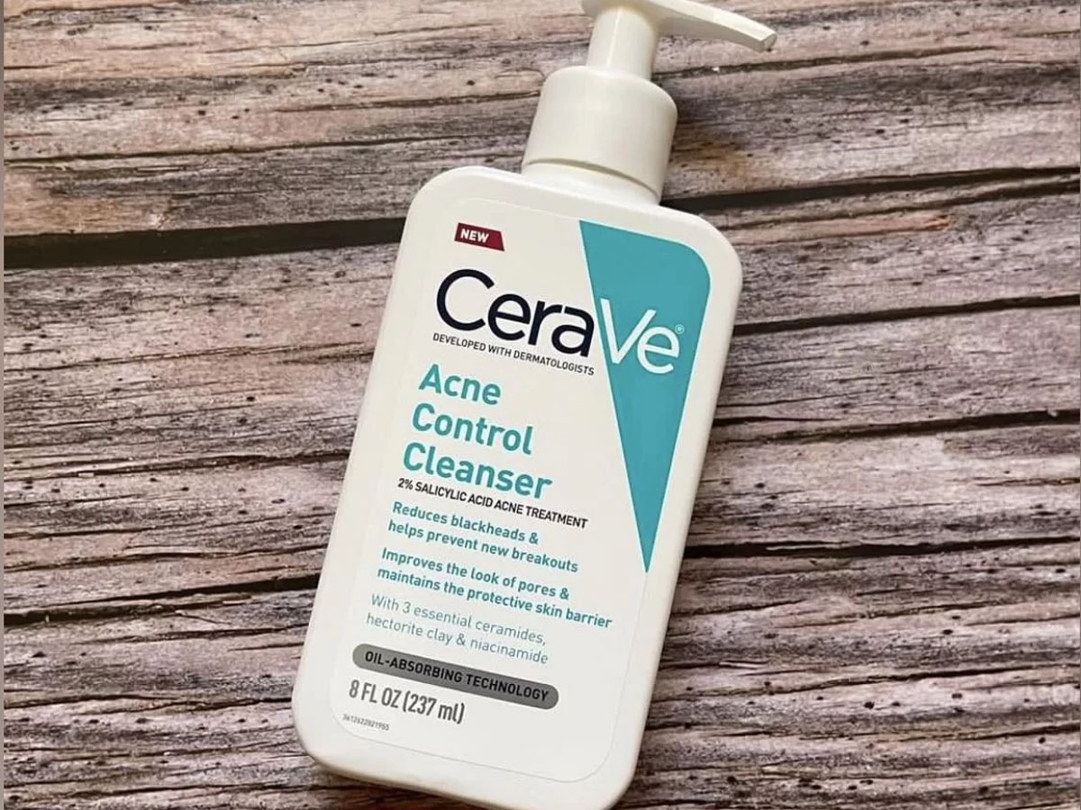 ceraV3 acne control cleanser on wood floor