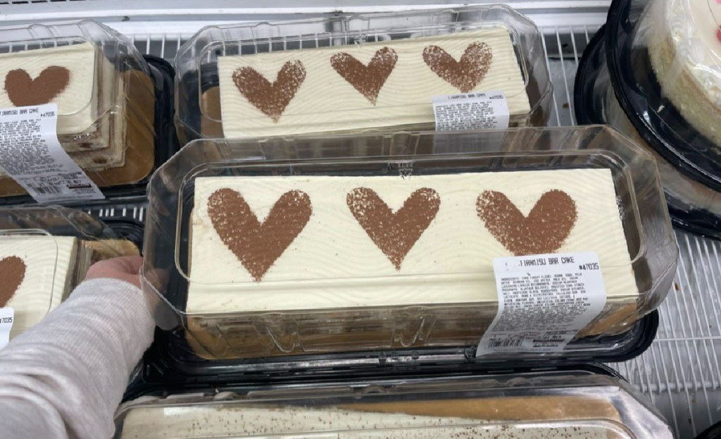 costco holiday treats on display including tiramisu cake