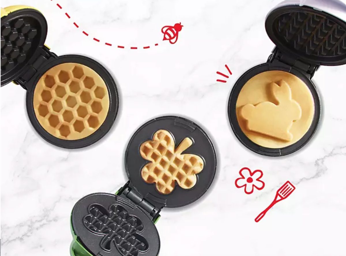 shamrock, honeycomb, and easter egg mini waffle makers