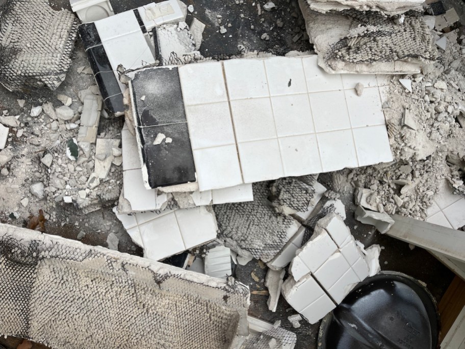 demo black and white tile in crumbled pile