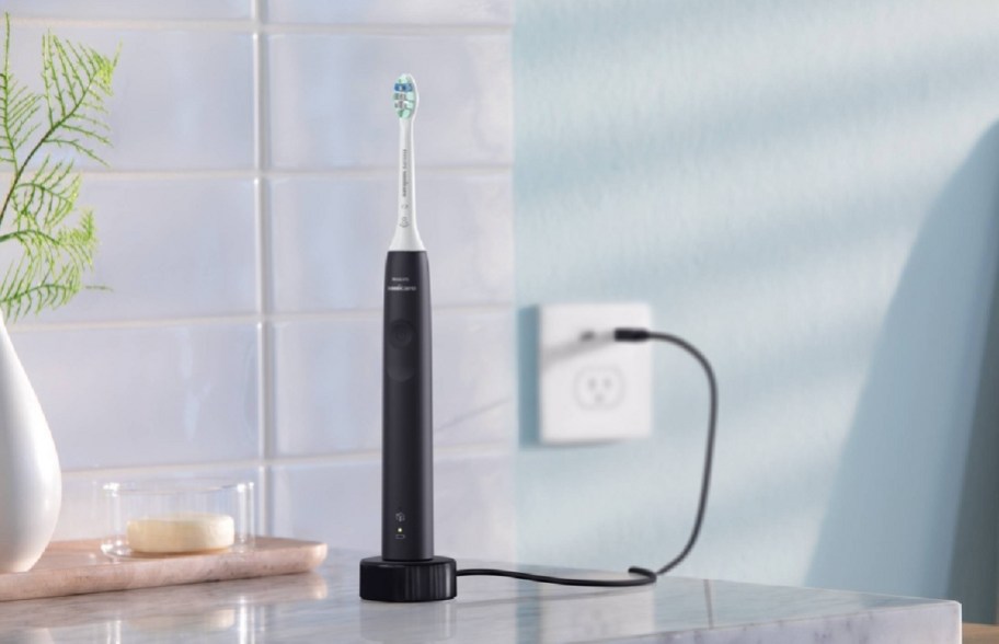 display of sonic toothbrush on a table