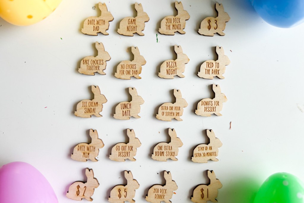 bunny shaped wooden tokens