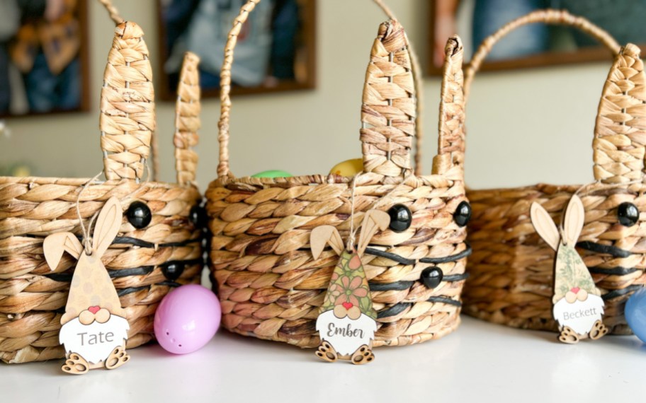 gnome easter tags on bunny baskets
