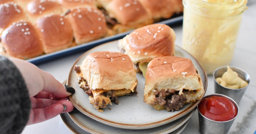 easy pull apart sliders on a plate after baking
