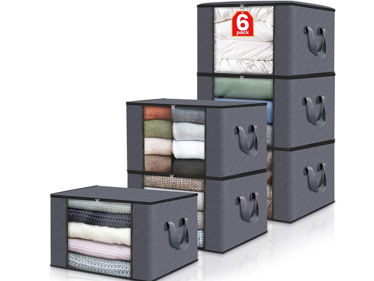 fab totes 6 pack containers stacked with clothes inside