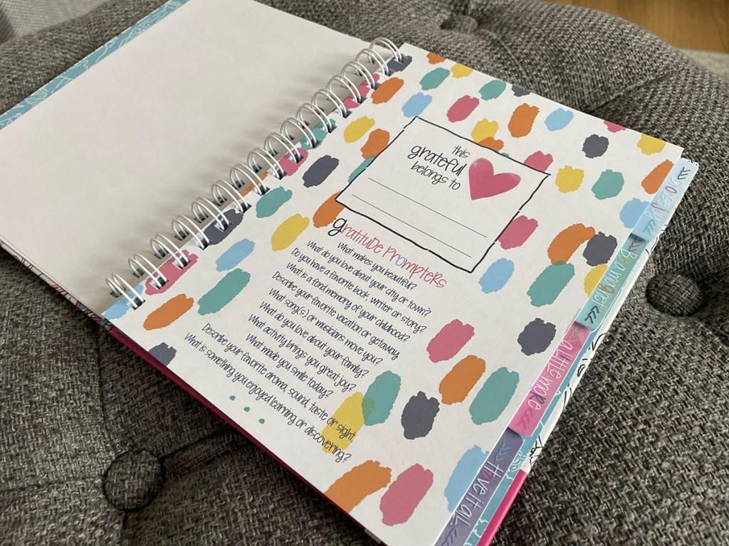 gratitude journal opened to first page