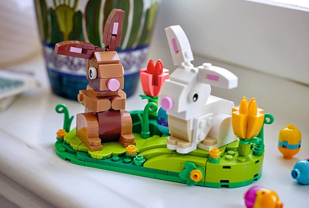 assembled lego easter bunny set on display