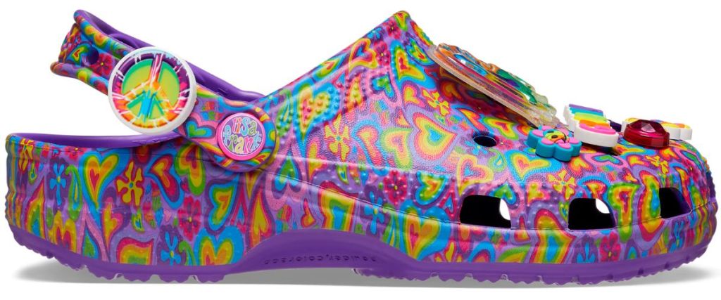 Lisa frank crocs clogs with colorful hears and flowers