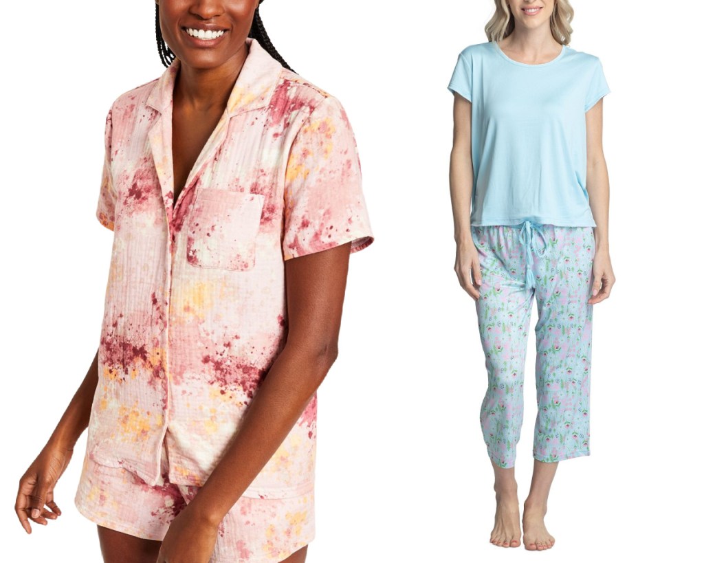 women wearing 2-piece pajama sets
