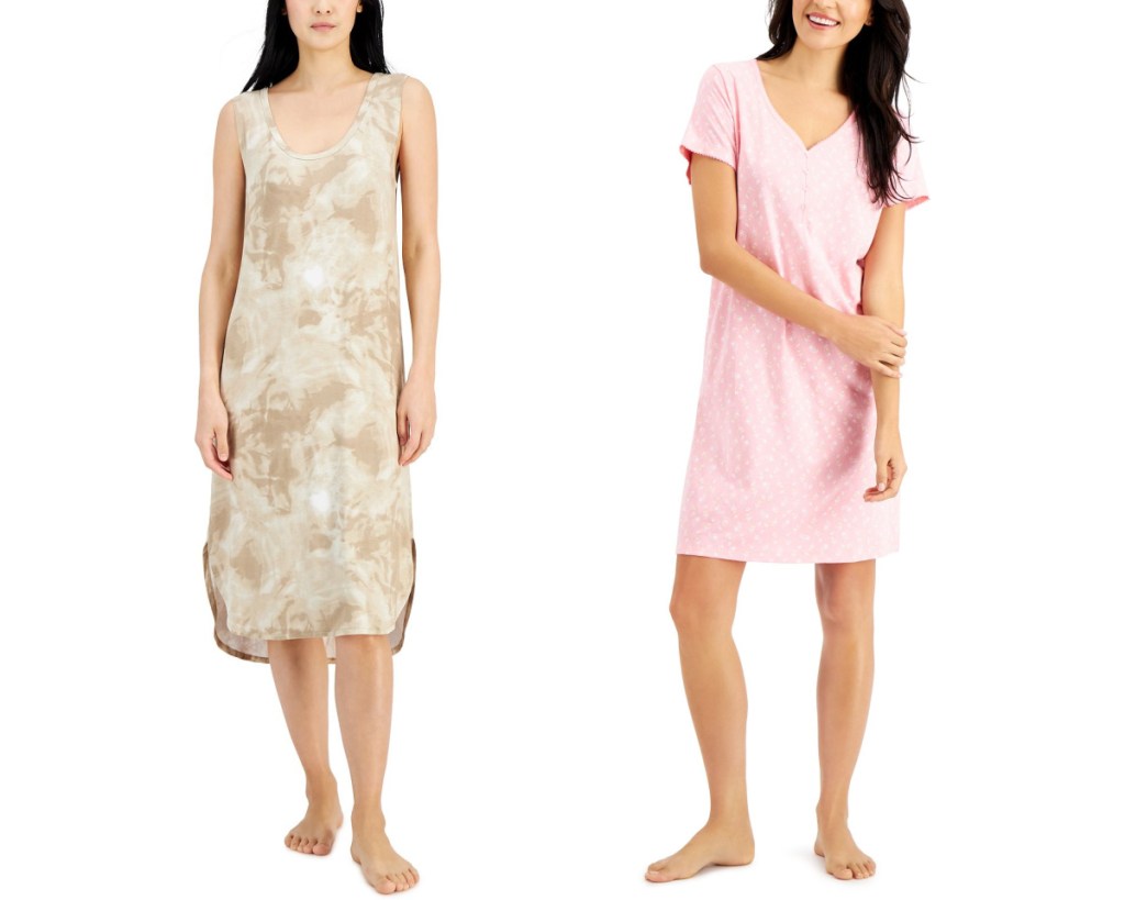 tan tie dye and pink womens nightgowns