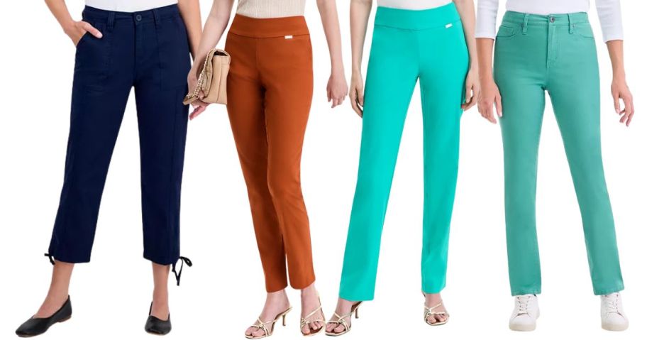 four women wearing pants