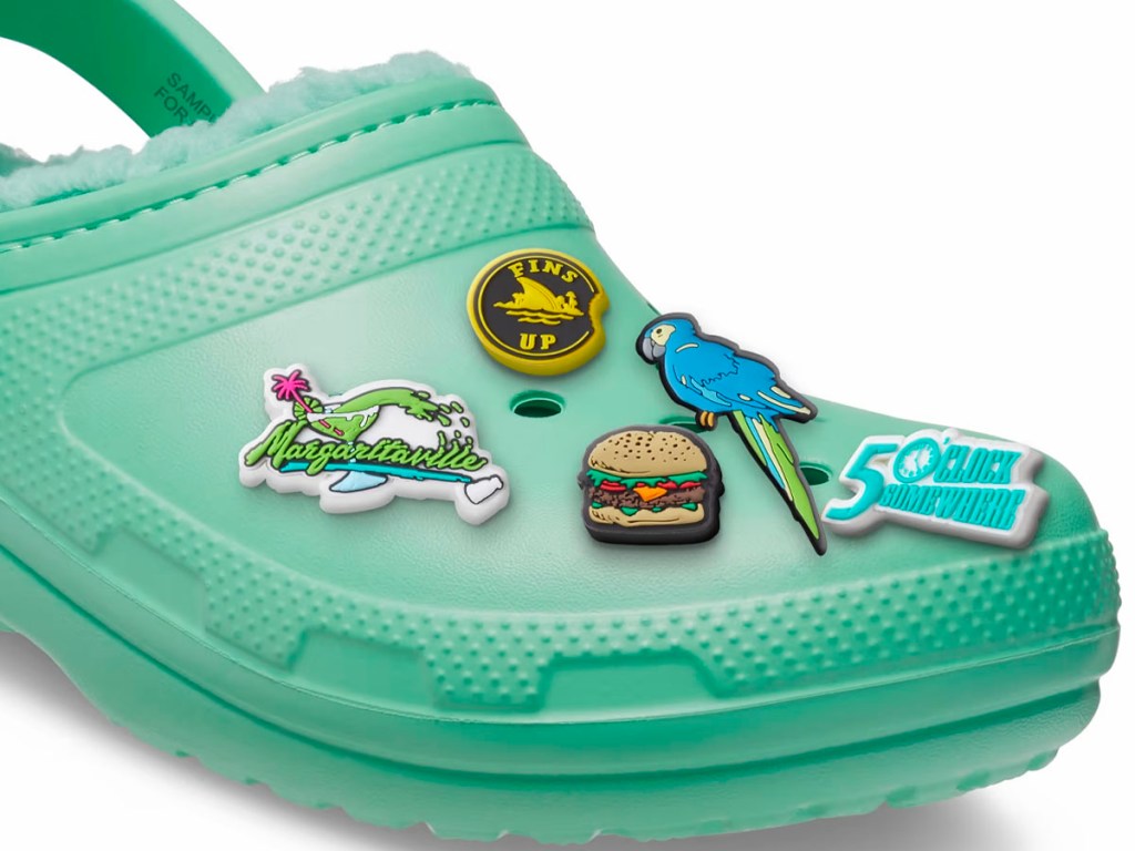 green crocs with margaritaville charms