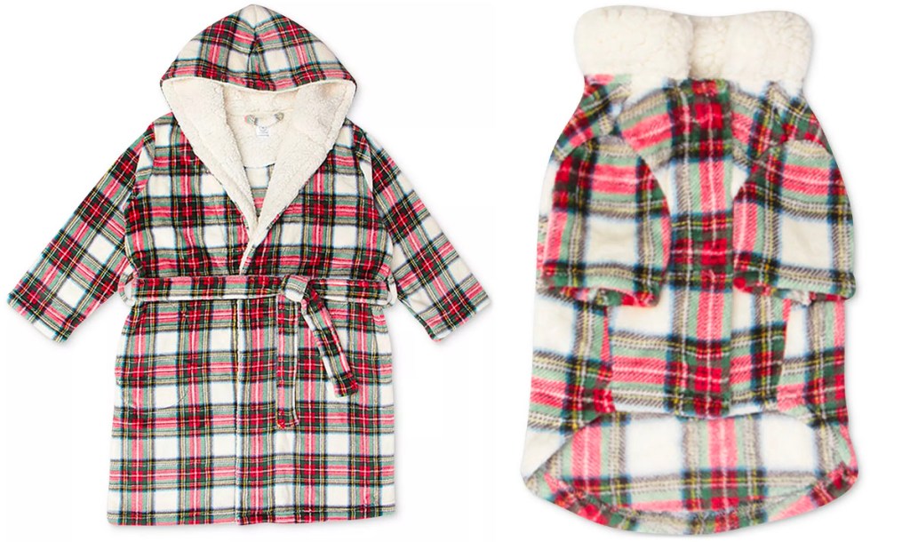 child and dog plaid robes