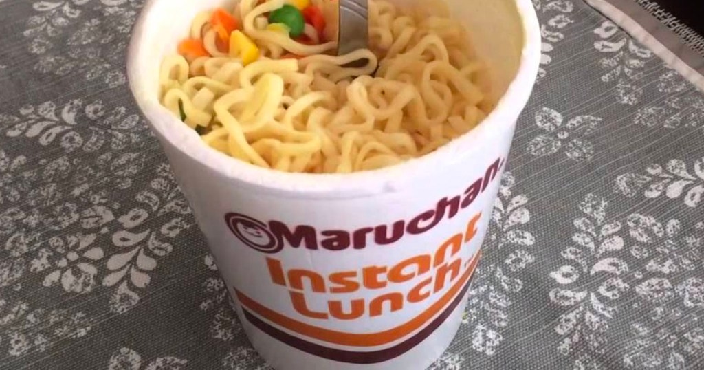 maruchan instant ramen cup on table