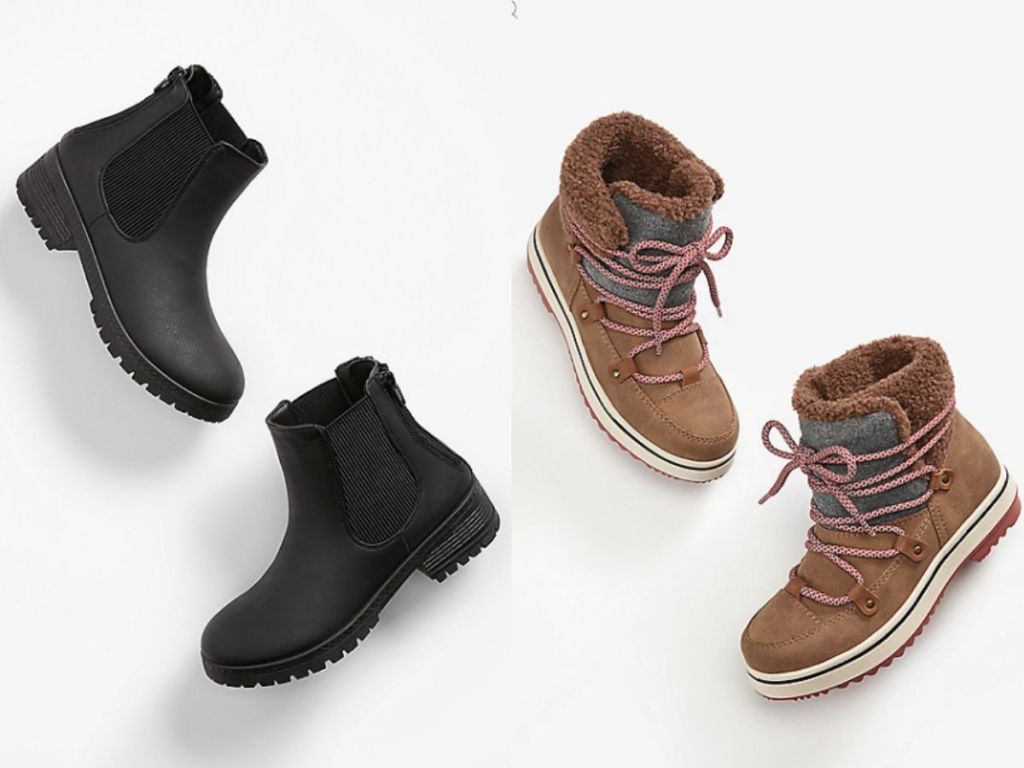 womens black booties and brown adventure boots