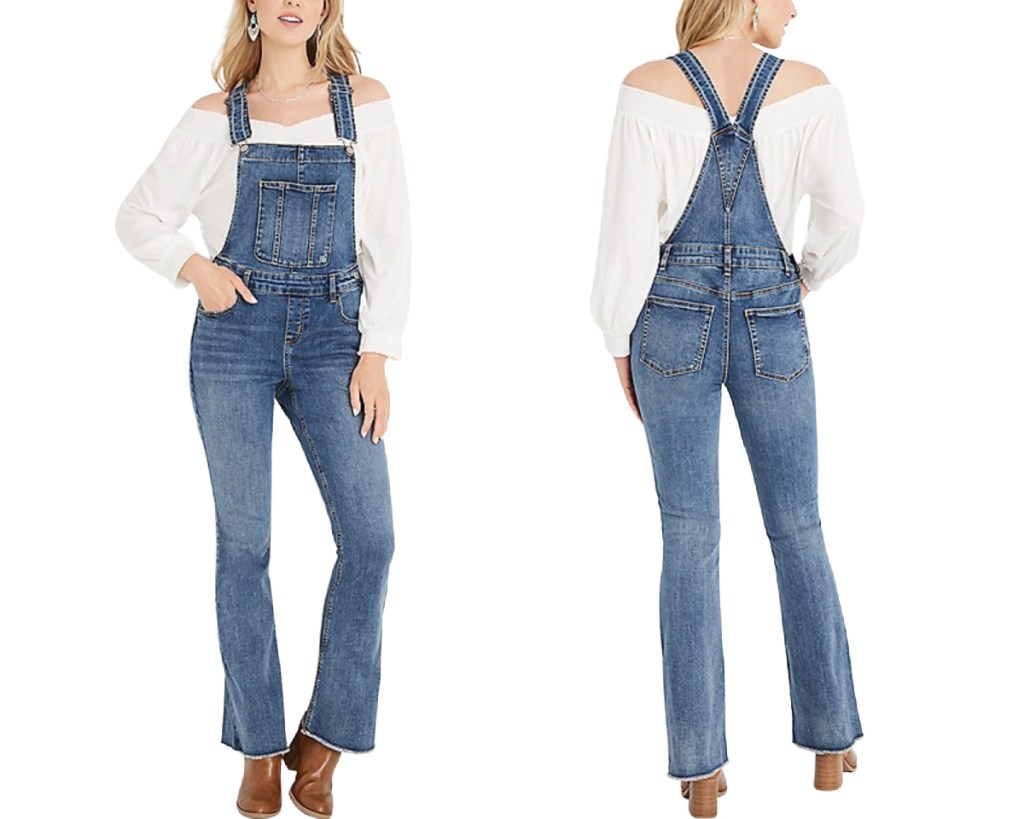 front and back of flare overalls