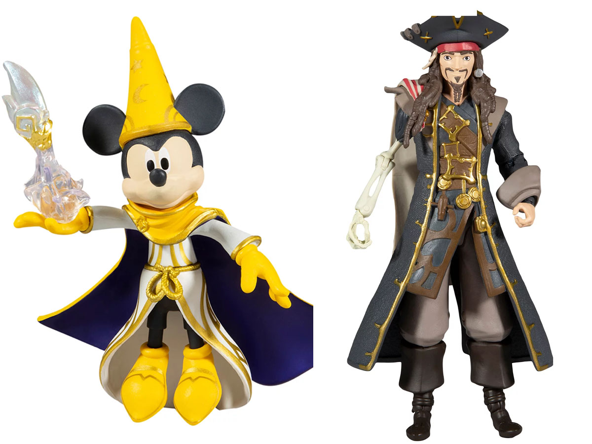 mickey mouse and captain jack sparrow action figure stock images