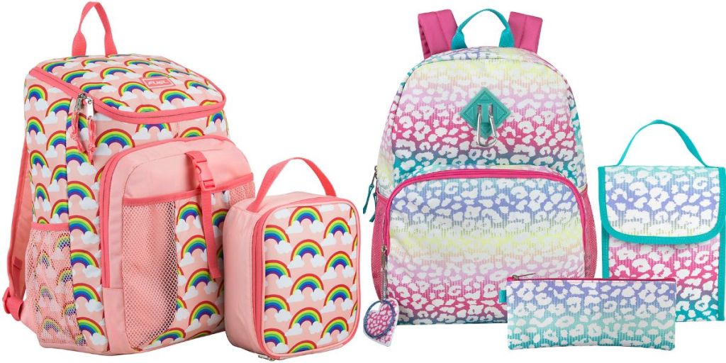 rainbow printed backpack and lunch box and colorful animal printed backpack, lunch bag and pencil case