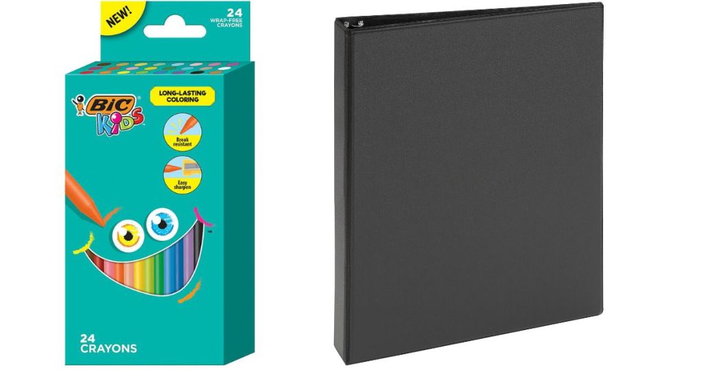 BIC Crayons 24-pack and black 3-ring binder