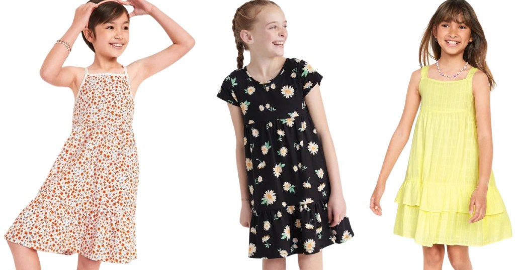 3 stock images of girls wearing Old Navy dresses