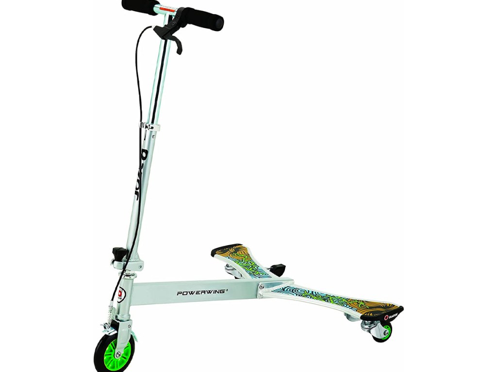 razor green and silver powerwing scooter