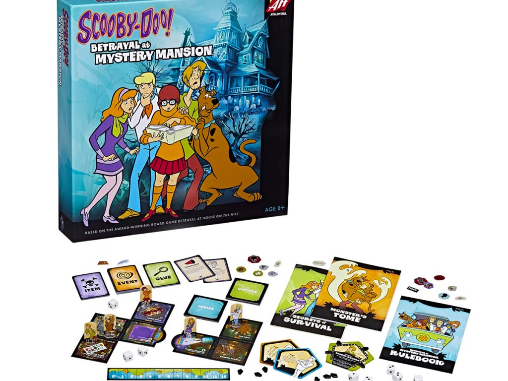 Avalon Hill Scooby Doo in Betrayal at Mystery Mansion boardgame with pieces laid out