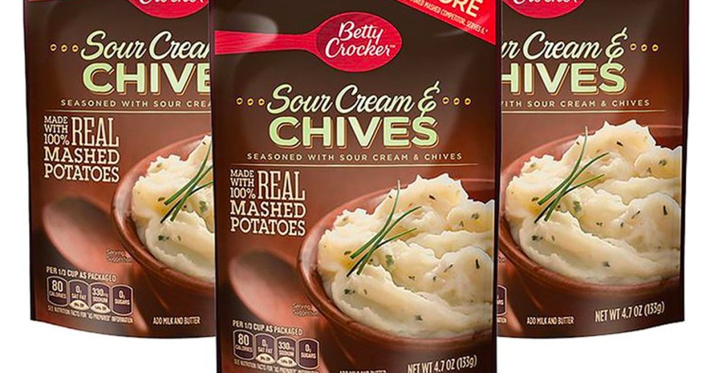 three betty crocker sour cream and chives mashed potato bags