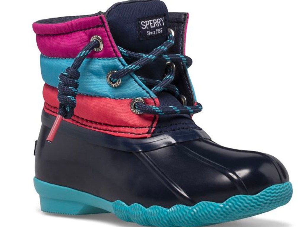 blue, pink and peach striped sperry boots