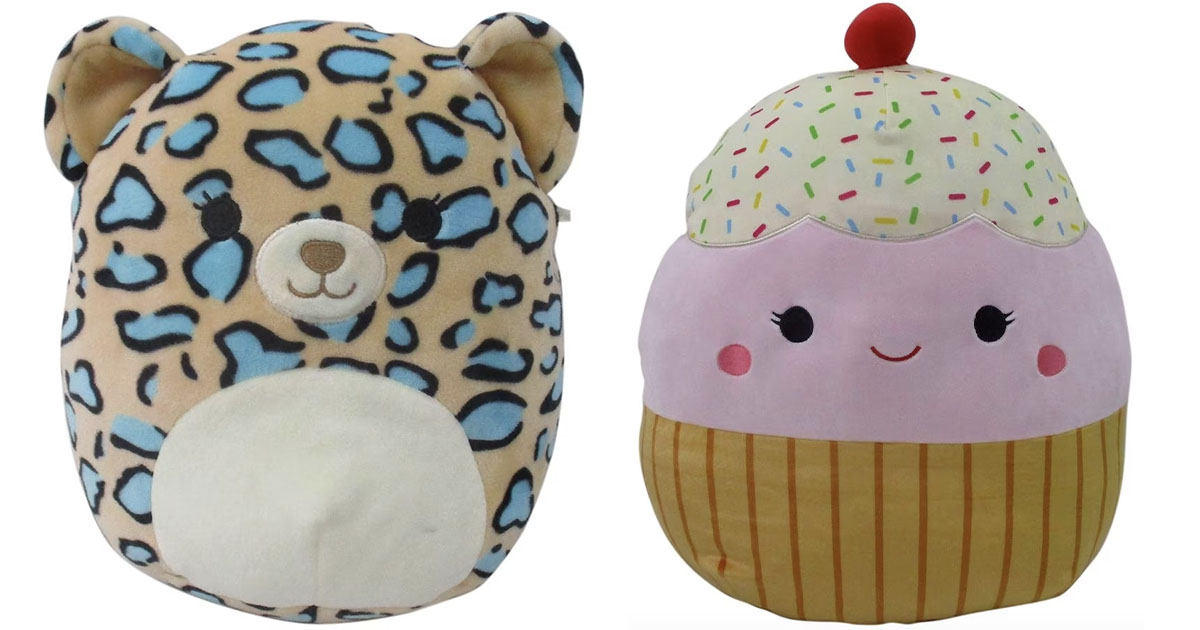 blue spotted leopard and pink cupcake squishmallows