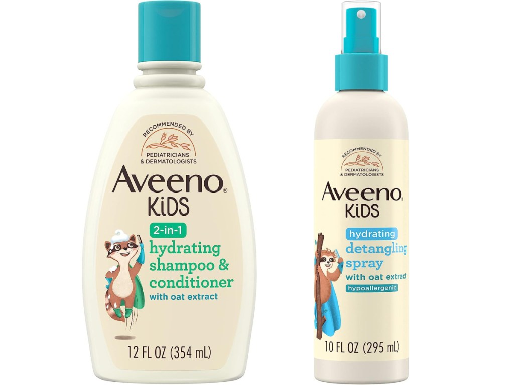 stock images of Aveeno kids shampoo & conditioner + detangler