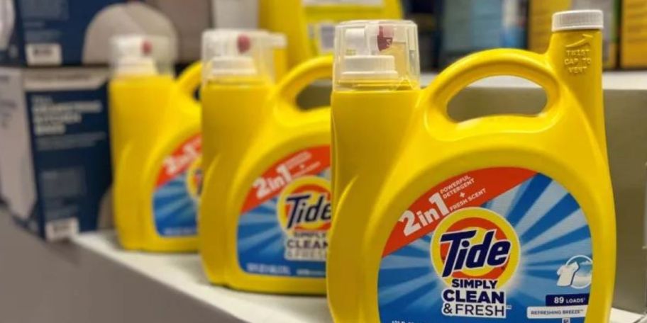 3 bottles of tide simply laundry detergent in store