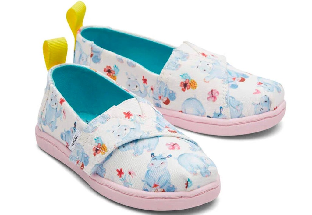 light blue and pink hippo kids toms shoes