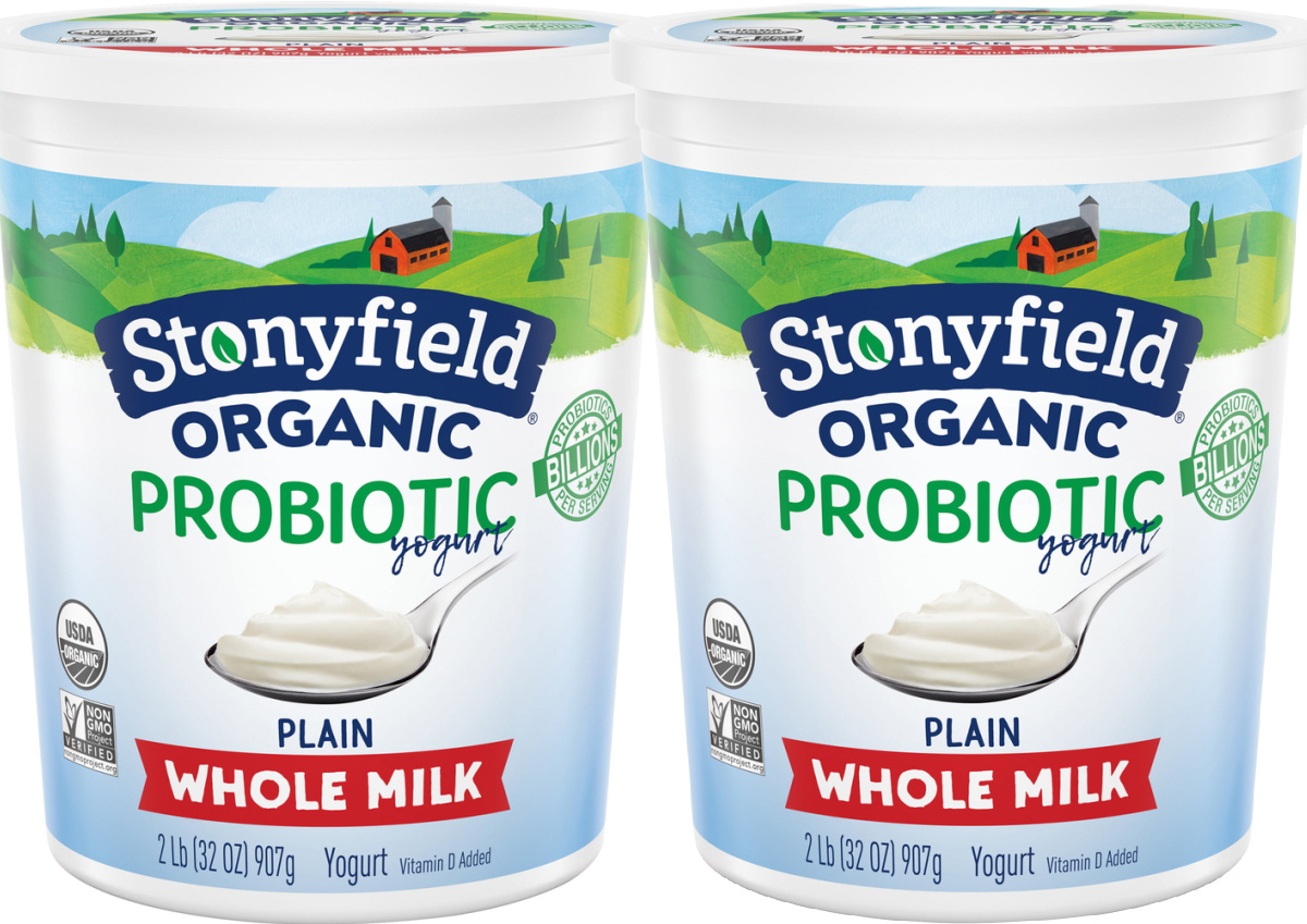 two stock images of stony field organic yogurt
