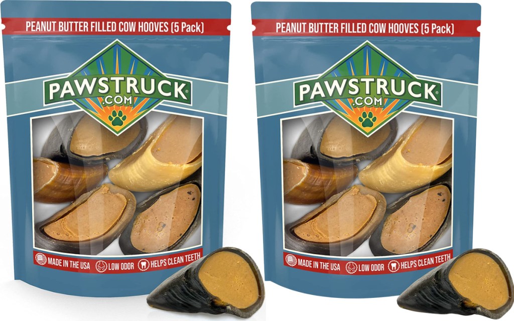 two stock images ofPawstruck Peanut Butter Filled Cow Hooves