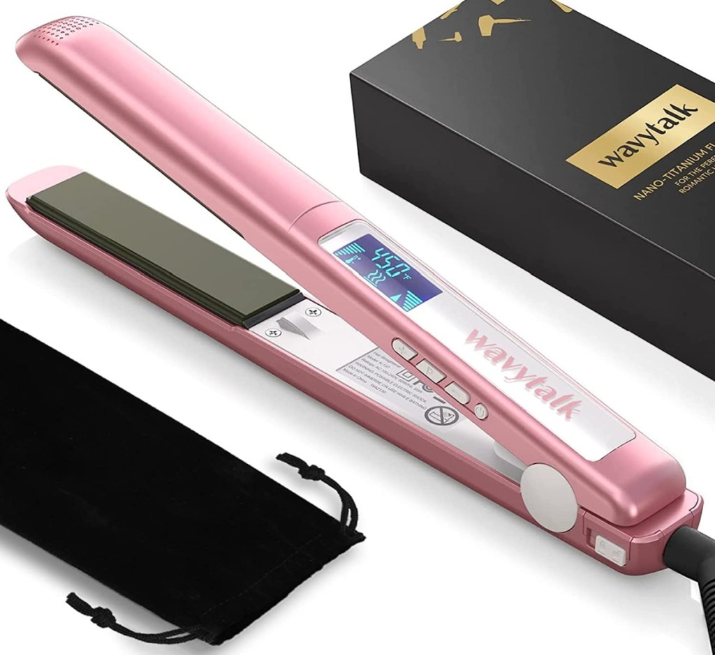 pink flat iron with box and case