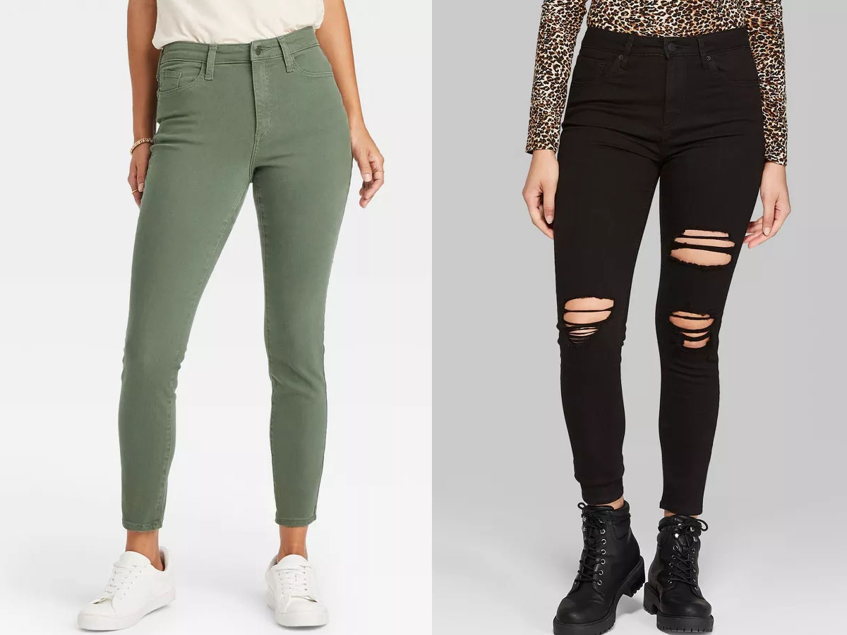 two women wearing green and black jeans