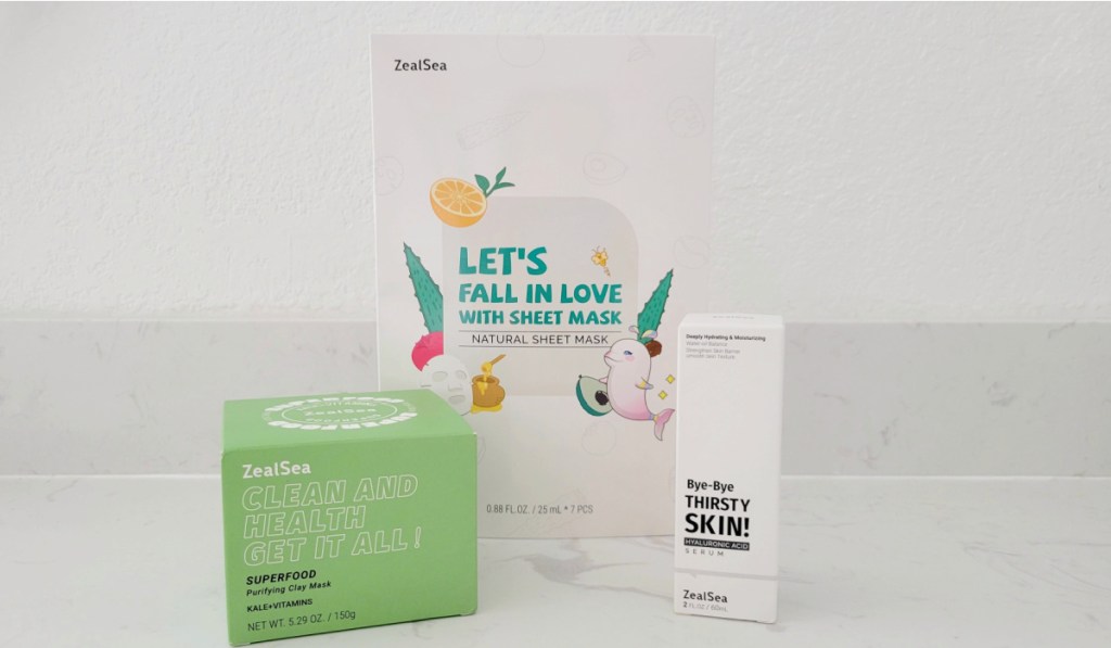zealsea face masks, clay mask, and serum