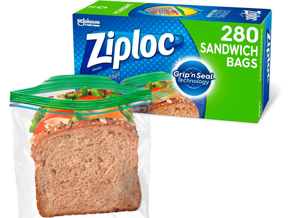ziploc sandwich bag and box stock image