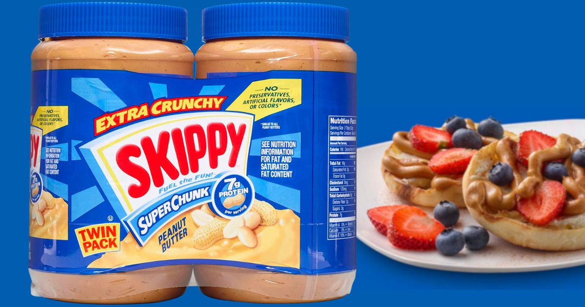two 40 ounce jars extra crunchy skippy peanut butter