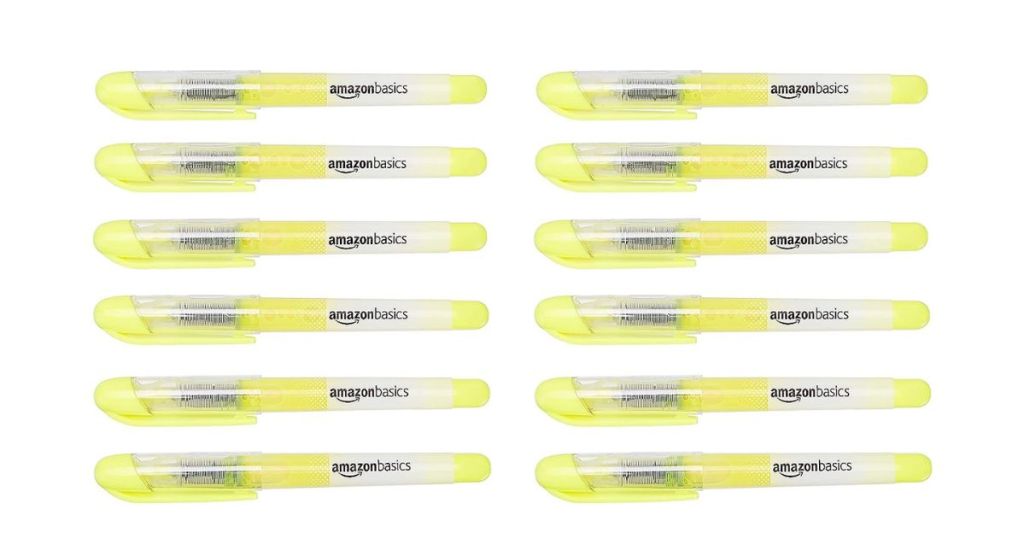 Amazon Basics Liquid Ink Highlighters - Chisel Tip, Yellow, 12-Pack