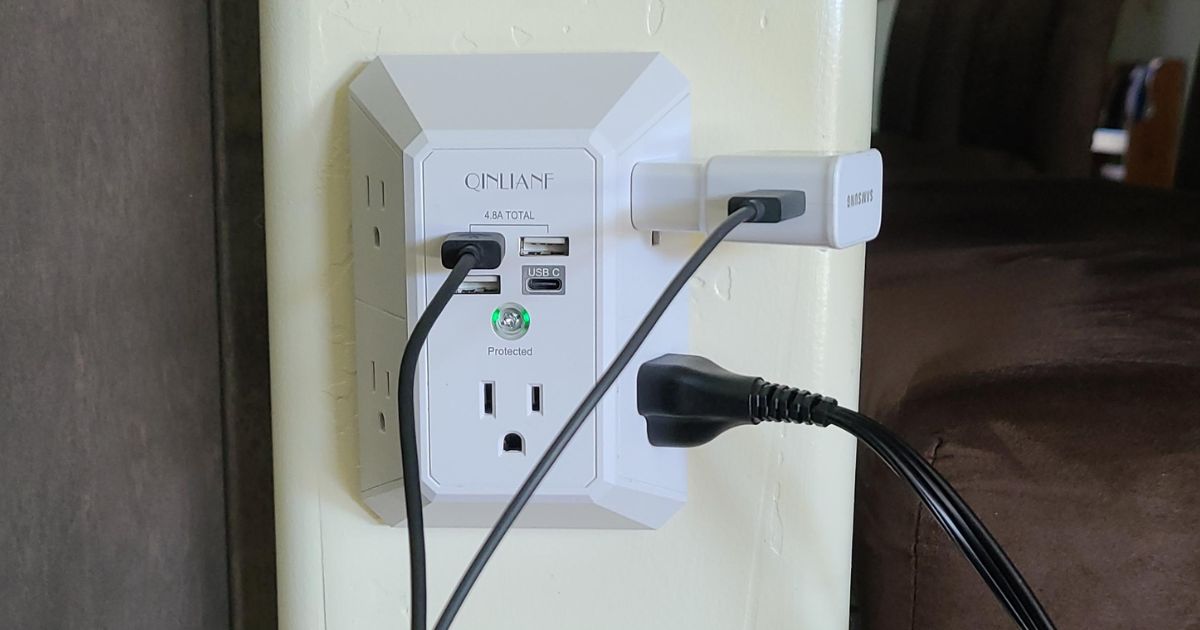 Wall Outlet Extender w/ Surge Protection Only $9.98 on Amazon | Has 5 Plugs & 4 USB Ports