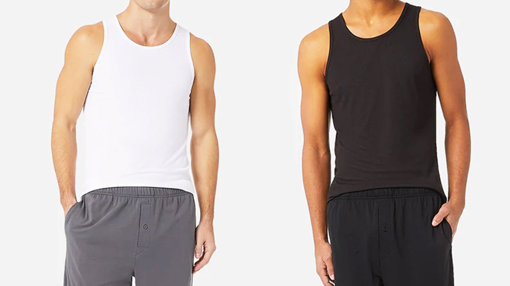 men in white and black undershirts